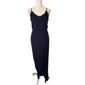 Lulu's Watch the Sunset navy blue sleeveless v-neck midi side slit dress size S